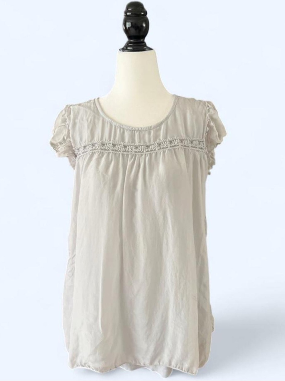 Light Blue Lace Trim Puff Sleeve Babydoll Top Fairycore Small